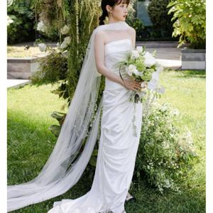 TEMU 튤 베일이 달린 신부용 숄 망토, 프렌치 하이엔드 감성, 여성용 버스티에 숏 트레인 경량 웨딩드레스, 심플한 입장식 및 외출용 드레스