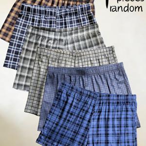 TEMU 4개 랜덤 남성용 체크무늬 라운지 반바지 초극세사 통기성 좋은 원단 캐주얼 홈 남성 속옷 패셔너블하고 편안한 남성용 드로즈