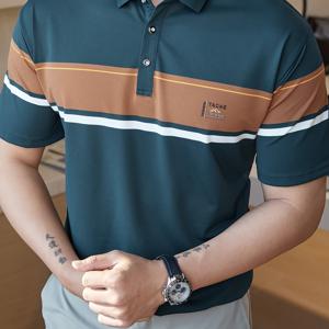 TEMU [Shu Le Shui OBM] 남성 골프 폴로 셔츠 여름 캐주얼 얇은 얀 염색 피크 원단 비즈니스 출퇴근 폴로 셔츠 반팔 셔츠 칼라 탑