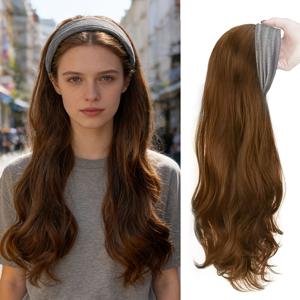 TEMU 26인치 그레이 와이드 밴드 헤어밴드 롱 컬리 헤어 - 하프 헤어밴드 가발 - 올인원 헤어밴드 가발 - 일상 착용에 편리하고 간편 - 헤어 연장 및 볼륨 추가 - 내열성 합성 섬유 가발