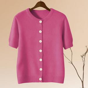 TEMU 새로운 여성용 캐주얼 버튼다운 반팔 가디건, 패셔너블하고 활용도 높은 니트웨어, 텍스처 디자인, 튼튼한 원단, 편안하고 부드러운 약간의 신축성 있는 소재, 트렌디한 스타일