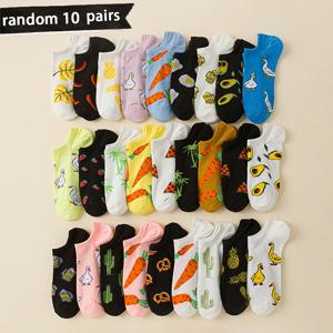 TEMU 랜덤 여성 양말 남성 양말 커플 양말 패션 만화 동물 채소 과일 숏 양말 연인 양말 캐주얼 양말 다용도 여름 얇은 양말 러닝 야외 양말