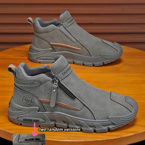 TEMU 남성용 카키, 그레이, 블랙 쓰리 컬러 미드탑 캐주얼 스니커즈, 아웃도어 하이킹, 피트니스 트레이닝, 크로스컨트리 러닝용. 레터 프린트 악센트가 있는 레ース업 암벽 등반 및 산악 등반화. 플랫솔, 대형 사이즈, 패셔너블하고 트렌디한 사계절용 활용도 높은 스트리트웨어: 봄, 여름, 가을, 겨울. 남자친구 선물, 통근용, 스케이트보드용으로 완벽