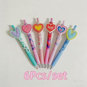 TEMU 6개 하트 모양 젤 펜 | 검정 잉크, 플라스틱, 일반 줄, 선생님 감사, 선물, 웨딩 파티 및 용품에 적합