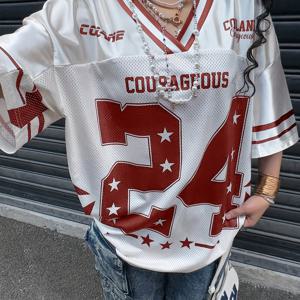 TEMU 여성 레트로 Y2K 디지털 패턴 야구 셔츠 (축제 및 외출용)