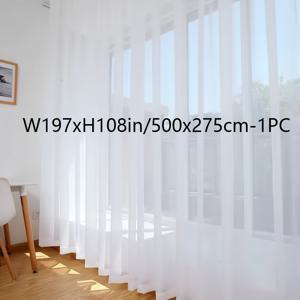 TEMU 1개입 초대형, 울트라 와이드 프렌치 스타일 시어 튤 커튼, 로맨틱한 화이트 색상, 100% 폴리에스터 재질, 거실, 침실, 문에 적합