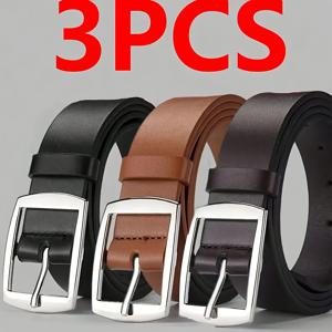 TEMU 남성용 패션 벨트 3종 세트, 합금 사각 버클, 캐주얼 청바지 벨트, 3가지 색상: 브라운/블랙/카키, PU 소재, 고품질 벨트로 일상 및 정장 착용에 적합. 벨트, 남성 패션 벨트, 정교한 공예와 내구성, 광택 있는 합금 버클. 청소년부터 중년 남성까지 캐주얼 팬츠, 카고 팬츠, 데님 의상과 매치하기 적합, 심플한 라인으로 스타일리시한 룩 연출