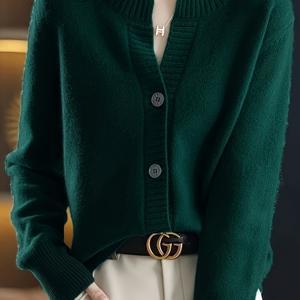 TEMU 가을/겨울 여성용 가디건, 라운드넥 또는 하프 오픈넥 싱글 버튼다운 디자인, 루즈핏 긴소매 스웨터 코트, 데일리 출퇴근을 위한 심플하고 캐주얼한 스타일, 부드러운 원단, 데이트용 활용도 높은 아우터웨어 상의