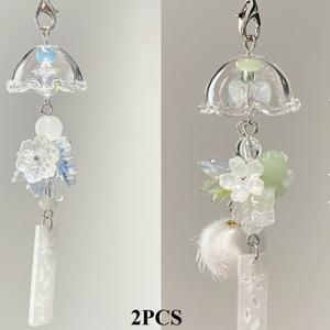 TEMU 아이스 스노우 단풍잎 풍경종 펜던트 휴대폰 케이스 장식 2개, 가방, 카메라, 키체인, CCD 액세서리