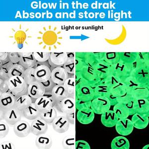 TEMU 1400개 야광 글자 비즈 4X7mm 아크릴 야광 28 그리드 원형 글자 비즈, 하트 비즈 포함, 성인용 팔찌 주얼리 제작 공예 선물