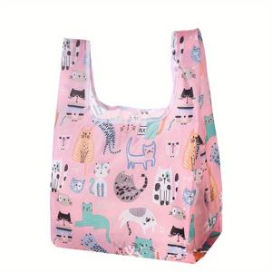 TEMU 1개 스타일리시 동물 프린트 접이식 나일론 토트백 - 고양이, 개 및 얼룩말 패턴의 재사용 가능한 점심 캐리어 & 쇼핑 핸드백, 가벼우면서 컴팩트한 일상 사용용, 재사용 가능한 쇼핑 백 | 스타일리시 런치 백 | 가벼운 토트