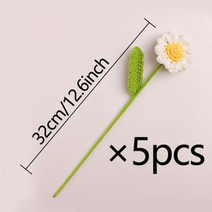 TEMU 손으로 짠 크로셰 인조 /데이지 꽃다발 5개/10개 - 웨딩, 어버이날 선물, 사무실/책상 장식용 리얼한 수제 인조 데이지 (화분 미포함)