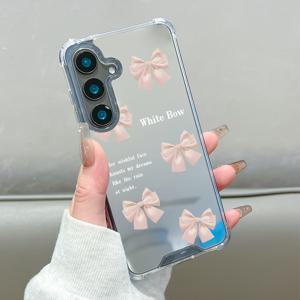 TEMU 폰 케이스: 2025 신제품 럭셔리 크리에이티브 패션 네 모서리 충격 방지 보우 패턴 미러 폰 케이스, 갤럭시 S25 S24 S23 S22 S21 플러스 울트라 FE A55 A54 A53 A52 A52S A32 A23 A16 A15 A14 5G GU1 호환, 가족, 연인, 친구에게 선물하기 좋은 축제용 선물