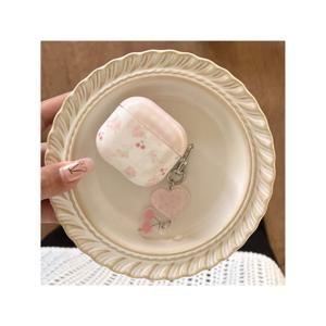 TEMU 체리 꽃과 하트 디자인의 에어팟 케이스 - 핑크 플라스틱 이어폰 홀더, 우아한 꽃 무늬와 달리는 하트 장식, 에어팟 프로 2, 3, 4, 5용, 에어팟 케이스 | 꽃 무늬 | 달리는 하트 장식, 에어팟 액세서리용