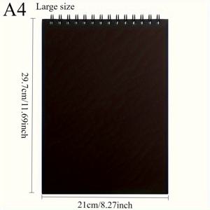 TEMU 고품질 블랙 아트 스케치북 (스파이럴 제본), 두꺼운 페이지로 드로잉 및 스케치에 적합. 대형 패키지로 제공, A4 사이즈, 실용적인 디자인으로 예술 학생에게 적합