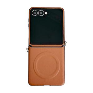 TEMU 사이드 마그네틱 잠금 장방원 브라운 폴딩 휴대폰 케이스, 풀커버 낙하 방지 보호 커버, 창의적이고 심플한 니치 디자인, 삼성 갤럭시 Z 플립3, Z 플립4, Z 플립5, Z 플립6, Z 플립7, Z 플립7FE 호환