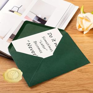 TEMU 다크 그린 A7 봉투 100개 팩, 황금색 스티커 포함, 5x7 네이비 블루 색상 셀프 실링 초대장 봉투, DIY 파티, 아기 세례식, 크리스마스, 결혼식, 졸업식, 생일, 소규모 비즈니스, 비즈니스 감사 카드, 새해 선물 봉투에 적합 (7.25*5.25인치/120GSM/다크 퍼플)