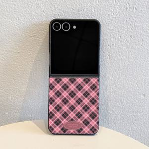 TEMU 휴대폰 케이스 - 핑크 십자 G295 접이식 블랙 앤 화이트 TPU 폰 케이스 (삼성 갤럭시 Z 플립 7, 삼성 갤럭시 Z 플립 6, 삼성 갤럭시 Z 플립 5, 삼성 갤럭시 Z 플립 4/3 5G 호환)