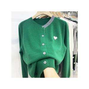 TEMU Wa365 하트패치 컬러배색 라운드 니트 가디건 부드러운 레이온 여성 니트티 스웨터 03