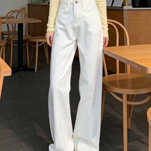 TEMU 여성용 봄여름가을 하이웨스트 팬츠 청바지 와이드 일자 슬랙스 캐주얼 캐주얼 바지 데일리 SLIM GIRL 슬림소녀