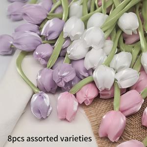 TEMU 8개 양면 튤립 리본 (꽃잎 포함), 시뮬레이션 플라워 스트리머, 보우 헤어 액세서리 재료, 헤어핀 주얼리 추가, 의류 가방 벨트 추가, 부드러운 소재, 홈 데코, 선물 포장, 파티 장식에 적합