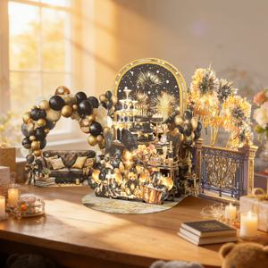 TEMU 3D 팝업 생일 카드 (봉투 포함), 블랙 골드 풍선, 케이크 & 샴페인, 불꽃놀이, 생일 선물, 파티 초대장, 부활절, 어버이날, 발렌타인데이 선물, 친구 및 가족용