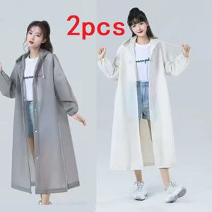 TEMU 고품질 방풍 EVA 두꺼운 성인용 우비 2개 세트 - 후드 스포티 디자인, 연결형 앞면, 반투명 스타일, 탄성 커프스 특징으로 낚시, 하이킹 등 야외 활동에 적합