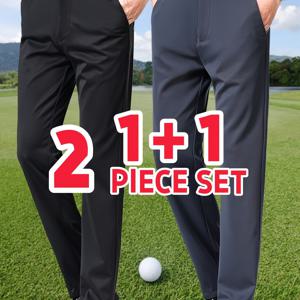 TEMU 남성용 패션 비즈니스 캐주얼 드레스 팬츠 2벌 세트, 얇은 핏, 시원하고 통기성 좋은 사계절용 정장 바지, 버튼 디테일이 특징, 골프 및 사무실 활동에 적합, 발렌타인데이 선물로 이상적, 다양한 사이즈와 조합 가능