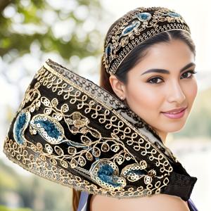 TEMU 1개 우아한 빈티지 폴리에스터 헤어밴드, 스팽글 및 플로럴 장식 - 여성용 미끄럼 방지 와이드 헤어 액세서리, , 봄/여름 시리즈, 카니발/마르디 그라/마스크 무도회