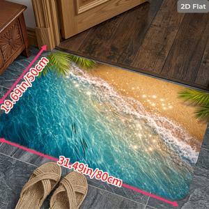 TEMU 2D 평면 해변 파도 패턴 욕실 미끄럼 방지 매트, 860g/m², 규조토, 모던 , 세면대/화장실/욕실/야외/현관/주방/변기/실내/입구/도어 매트용, 관리가 쉬운, 실용적인, 미끄럼 방지, 스타일리시하고 편안한, 다양한 장면에 적합, 2D 평면