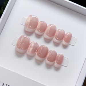 TEMU 10개입 핸드메이드 웨어러블 네일 아트, 짧고 사각형 모양, 핸드 페인팅 핑크 고양이 눈 프렌치 매니큐어, 고품질, 우아하고 미니멀한 디자인. 이 풀 커버 인조 손톱은 Y2K 미학을 반영합니다.