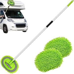 TEMU 62인치 긴 손잡이 세차 브러시 키트, 스크래치 없는 걸레형 세차 장갑, 자동차 트럭 SUV RV 캐러밴 및 가정용(2개 걸레 헤드)
