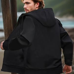 TEMU 남성용 지퍼업 긴팔 스웨트셔츠 후드티, 가을 겨울용 솔리드 컬러 플레인 드로스트링 디자인 캥거루 포켓, 캐주얼 스포츠웨어 남성 상의