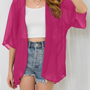 TEMU 시폰 커버업 인, 단색 캐주얼하고 편안한 블라우스 기모노, 여성 수영복 및 휴가 복장에 이상적입니다. 이 우아한 시어 기모노는 해변 등에 완벽합니다.