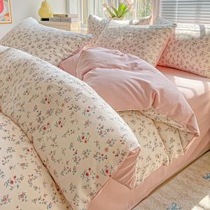 TEMU 3피스 폴리에스터 스몰 프레시 INS 스타일 작은 꽃무늬 세트 1 퀼트 커버 + 2 베개 커버 패브릭 사각 무게 100g