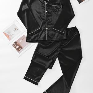 TEMU 남성용 통기성 좋고 시원한 잠옷 2피스 세트 (긴소매 및 바지 포함), 집에서 편안하게 휴식하거나 야외 패션에 적합