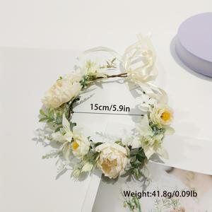 TEMU 여성을 위한 우아한 꽃 머리띠 1개 - 폴리에스테르 꽃 화환, 파티, 사진 촬영, 해변 휴가, 신부 및 신부 들 머리 장식 - 일반 머리 타입, 전원 필요 없음