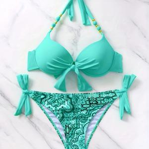 TEMU 디지털 프린트 레이스 백 여성 비키니 세트