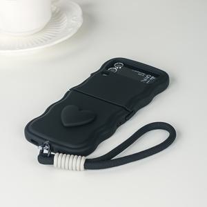 TEMU 폰 케이스: 웨이브형 에어백 방탄 스킨감 페인트 입체 작은 하트 마카롱 컬러 끈 접이식 폰 케이스, 갤럭시 Z 플립3 5G, 갤럭시 Z 플립4 5G, 갤럭시 Z 플립5 5G, 갤럭시 Z 플립6 5G 호환