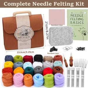 TEMU 니들 펠팅 키트, 펠트 가방 포함 24색 펠팅용 양모 키트, 펠팅 바늘, 패드, DIY 니들 펠팅 초보자용 대량 펠팅용 양모, 설명서 포함(랜덤 색상)