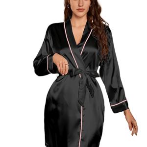 TEMU 블랙 새틴 목욕 가운 751