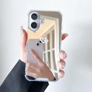 TEMU 휴대폰 케이스 - 완벽한 고급 미러 휴대폰 케이스, 낙하 방지 기능, 화이트 하트 디자인, iPhone 16, 15, 14, 13, 12, 11 Pro Max, XS, XR, 7, 8, 그리고 SE JD1 호환