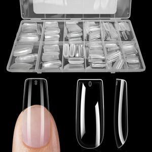 TEMU 600개/박스 투명 네일 팁 세트, 미디엄/롱 코핀, 스퀘어, 아몬드, 스틸레토, 타원형, 원형 모양, 10/12 사이즈, 프레스온 네일, 여성용 살롱 및 홈 매니큐어 용품