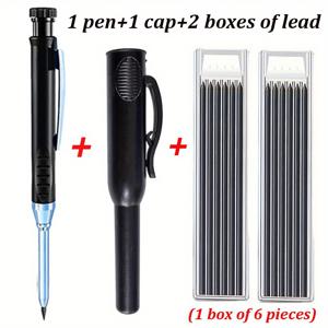 TEMU 펜캡 및 내장형 연필깎이가 포함된 2.8mm 딥홀 목공용 연필 2B 심 4세트, 딥홀 샤프심심펜으로 목공용 라인 표시용 (펜 1개+펜꽂이 1개+샤프심 2개 들이박스)