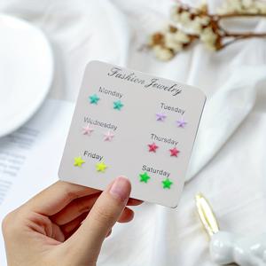 TEMU 6쌍 / 스터드 귀걸이, 월요일부터 토요일까지, 하트, 성냥개비, 펜타그램 하트 모양, 귀 피어싱 관리용 레진 소재, 저자극성 - 여성용 플라스틱 귀걸이 포스트