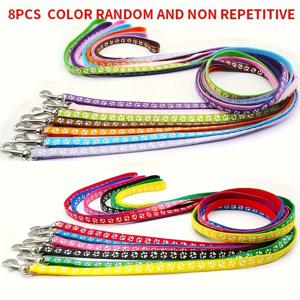 TEMU 8개 컬러풀 조절 가능한 개 목줄, 내구성 있는 나일론 소재와 동물 프린트 디자인, 손세탁 전용, 소형에서 중형 견종에 적합 (치와와, 닥스훈트, 슈나우저), 길이 4피트, 야외 산책 및 애완동물 활동에 이상적, 개용 목줄