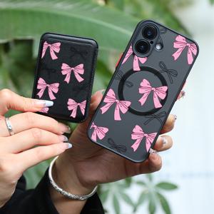 TEMU 휴대폰 케이스 - 2개 1세트 & 패셔너블 고급 풀커버 충격 방지 리본 패턴 아이폰 15 14 13 12 11 Pro Max 7 8 Plus 마그네틱 유착 휴대폰 케이스 & 1-2개 신용 카드 또는 은행 카드 호환 Kj1 고품질 가죽 마그네틱 케이스