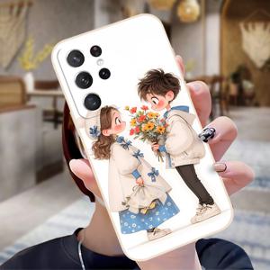 TEMU 갤럭시 S25 S24 S23 S21 FE S22 플러스 울트라 화이트 소프트 케이스 스타일리쉬 러블리 커플 선물용 휴대폰 케이스 EA3337