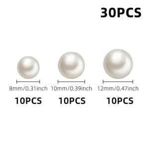 TEMU 8mm, 10mm, 12mm 사이즈의 플라스틱 진주 버튼 30세트. 공예, 의류, 드레스, 셔츠 제작에 적합
