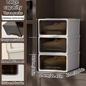 TEMU 3단 투명 플라스틱 서랍장 - 대용량 스탠딩형/옷장 수납함, 공간절약형 멀티서랍 (옷, 속옷, 양말, 욕실 & 사무실용) - 조립식 플라스틱 수납장